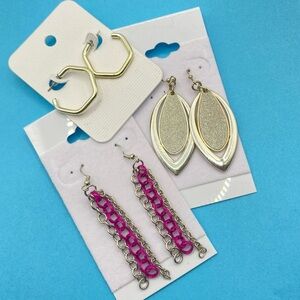 Pink & Silver Long Earrings Bundle of Three Pairs